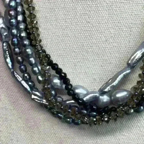 Nakamol Multi Strand Faux Pearl Necklace with Crystals - Picture 2 of 8